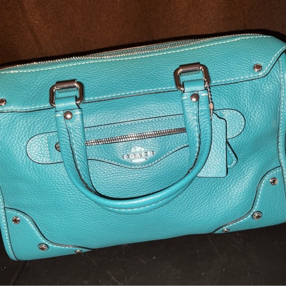 COACH MILLIE SATCHEL TEAL w/SILVER ACCENT VIRTUALLY NEW y2k RARE color pristine - Picture 5 of 17